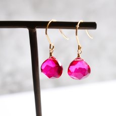 画像1: 半額SALE【限定数のみ・金具変更可能】ラズベリーピンク　クォーツ　トリプレットマロンカット　サージカルフックピアス (1)