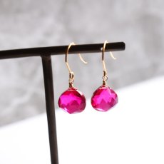 画像4: 半額SALE【限定数のみ・金具変更可能】ラズベリーピンク　クォーツ　トリプレットマロンカット　サージカルフックピアス (4)