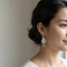 画像8: ひとめぼれ新作2026【選べる】シャンデリアレース　　翡翠・モリオン・パール・クリスタル　サージカルステンレスピアス  (8)