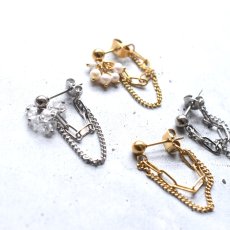 画像3: 春の新作【イヤリング可・金属アレルギー対応】選べる　淡水パール　ハーキマー　サージカルステンレス　チェーンフープピアス  (3)