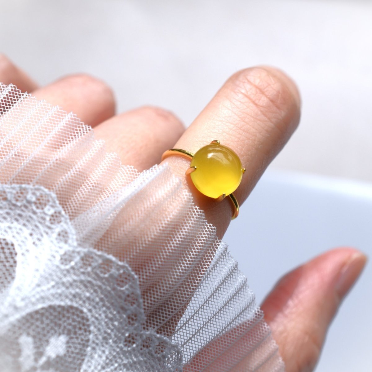 画像8: 春の新作【金属アレルギー対応】ミモザイエロー　イエローカルセドニー　SV・サージカルステンレス(指輪）  (8)