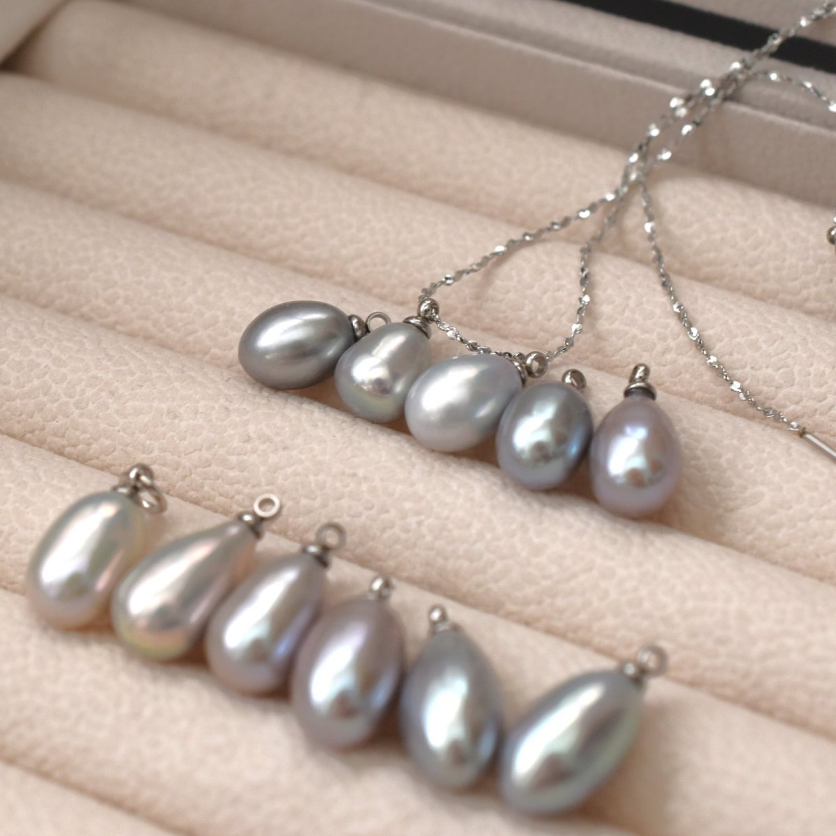 画像14:  春の新作【選べる】大粒　AAAAランク　グレーシルバー　淡水パール　ドロップ　サージカルステンレスネックレス  (14)
