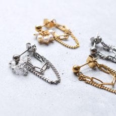 画像1: 春の新作【イヤリング可・金属アレルギー対応】選べる　淡水パール　ハーキマー　サージカルステンレス　チェーンフープピアス  (1)