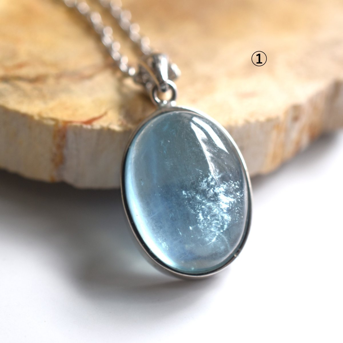 画像4:  春の新作【選べる】大粒！　サンタマリアカラー　アクアマリン　カボションペンダント　サージカルステンレスネックレス60cm　  (4)