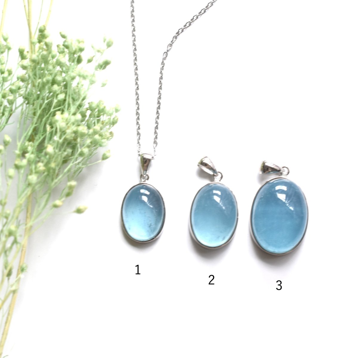 画像3:  春の新作【選べる】大粒！　サンタマリアカラー　アクアマリン　カボションペンダント　サージカルステンレスネックレス60cm　  (3)