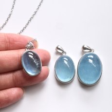 画像7:  春の新作【選べる】大粒！　サンタマリアカラー　アクアマリン　カボションペンダント　サージカルステンレスネックレス60cm　  (7)