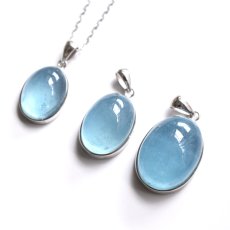 画像14:  春の新作【選べる】大粒！　サンタマリアカラー　アクアマリン　カボションペンダント　サージカルステンレスネックレス60cm　  (14)