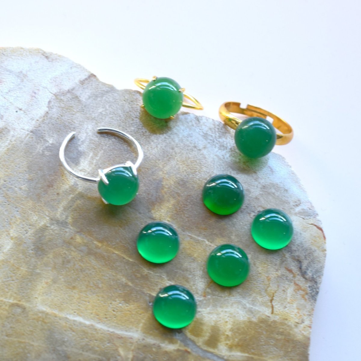 画像14: 春の新作【金属アレルギー対応】クローバーグリーン　グリーンオニキス　　SV・サージカルステンレス(指輪） (14)