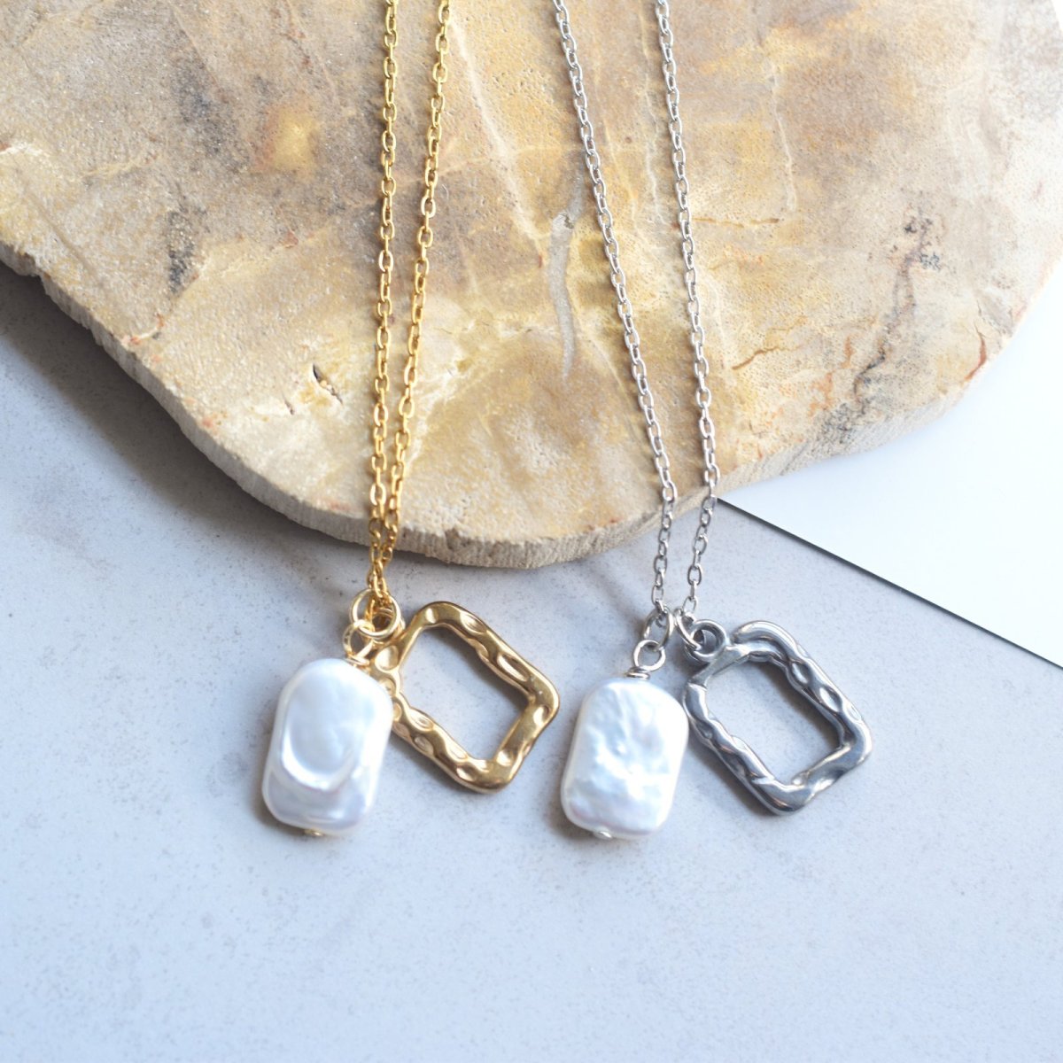 画像13:  春の新作【選べる】シンプル♪　淡水パール＆チャーム　長方形　サージカルステンレスネックレス  (13)