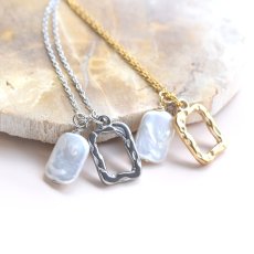 画像10:  春の新作【選べる】シンプル♪　淡水パール＆チャーム　長方形　サージカルステンレスネックレス  (10)