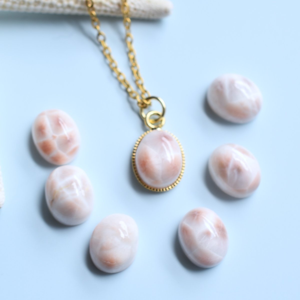 画像2:  春の新作【選べる】夕映えの海　トムソナイト（ピンクラリマー）　カボション　サージカルステンレスネックレス (2)