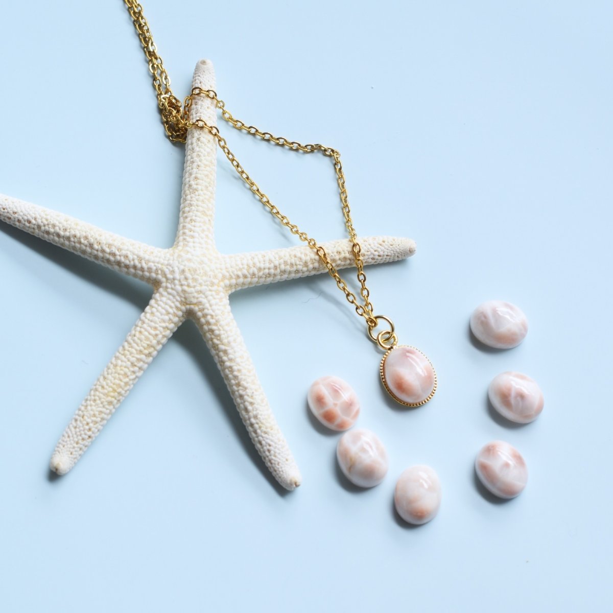 画像8:  春の新作【選べる】夕映えの海　トムソナイト（ピンクラリマー）　カボション　サージカルステンレスネックレス (8)