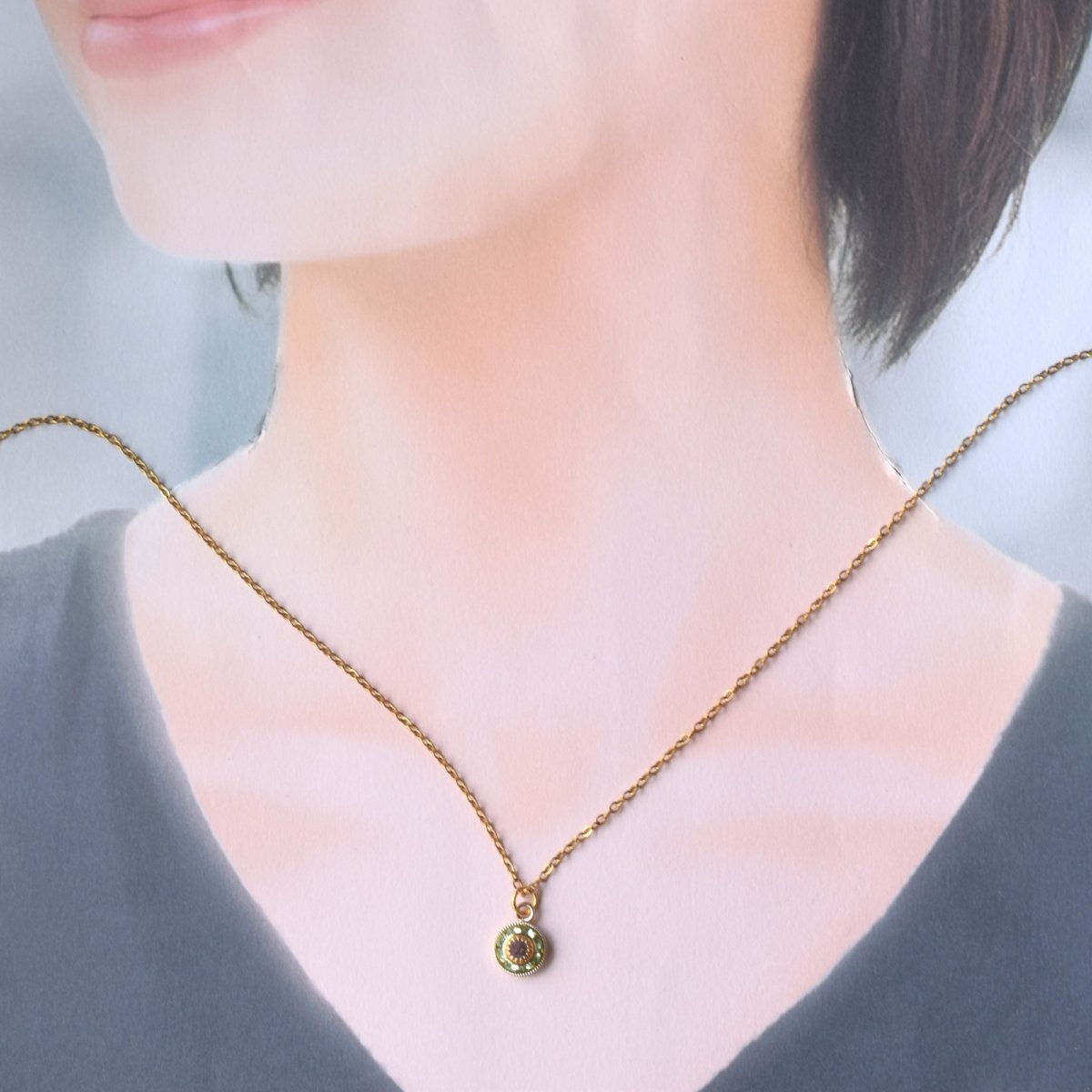 画像7: 19thANNIV.【各限定数】Vintageスワロフスキー　バイストーン　カボション　サージカルステンレスネックレス (7)