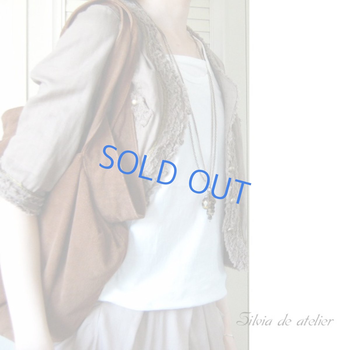 画像3: グレーベージュ★ヴィンテージリーフチャーム チェーンリボンネックレス (3)