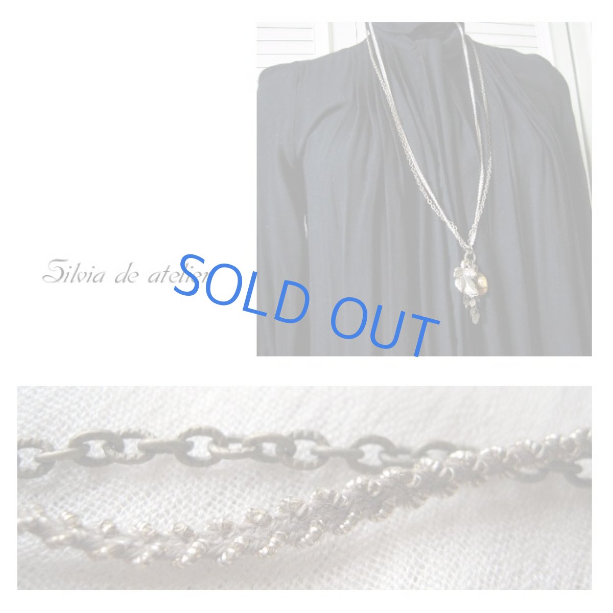 画像2: グレーベージュ★ヴィンテージリーフチャーム チェーンリボンネックレス (2)