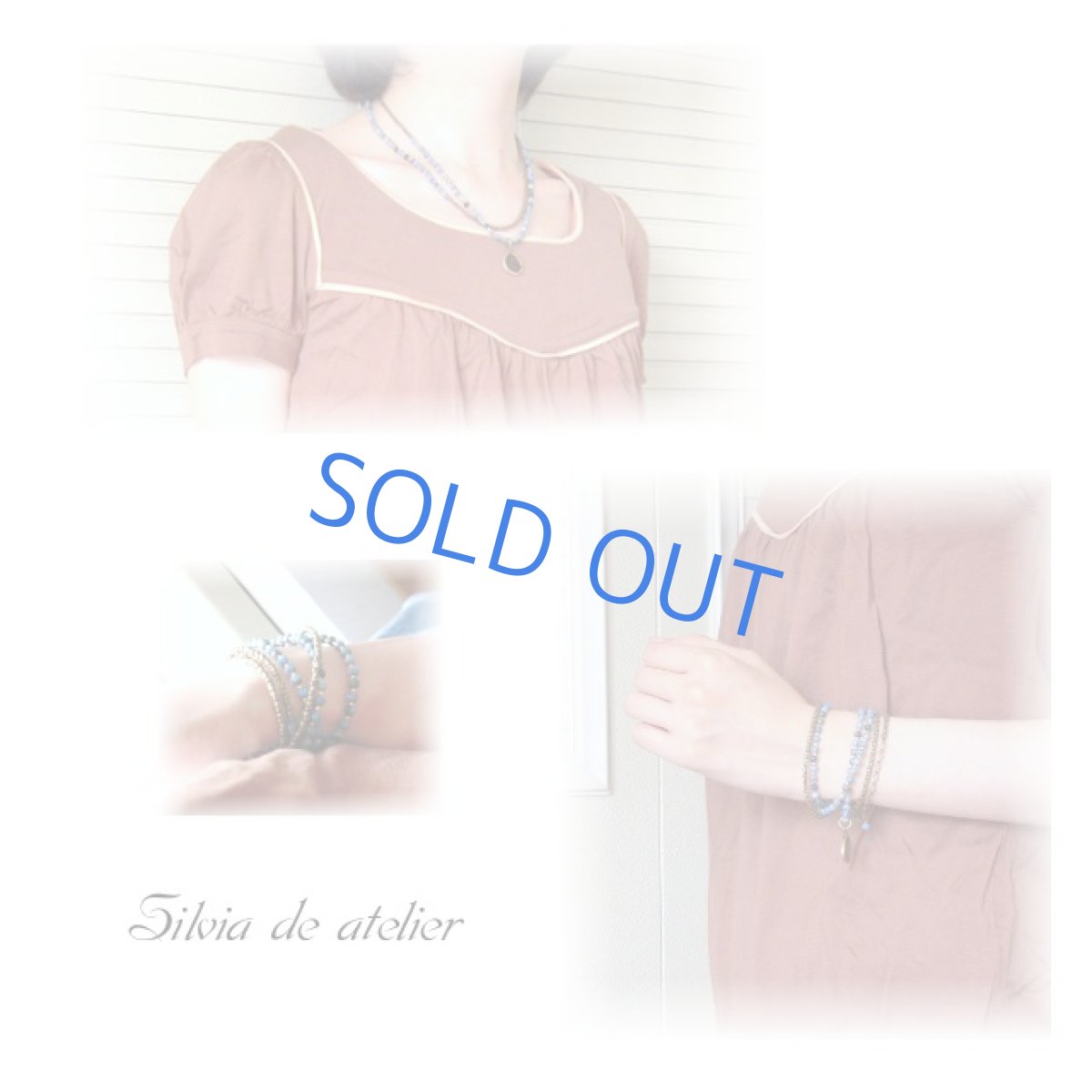 画像3: ブルーオパール4WAY アンティークゴールドカラーロングネックレス(多連ブレスレット) (3)