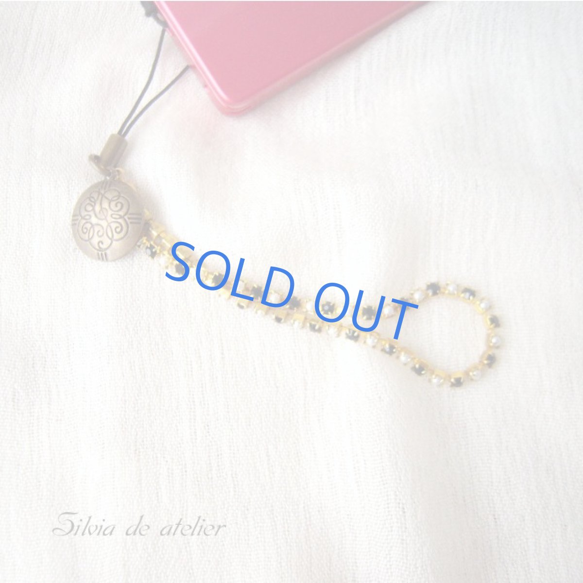 画像2: ヴィンテージスワロフスキーラインストーン ストラップ◆ジェット×パール (2)