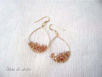 画像1: 天然レッドジルコン　ティアドロップ型ピアス
